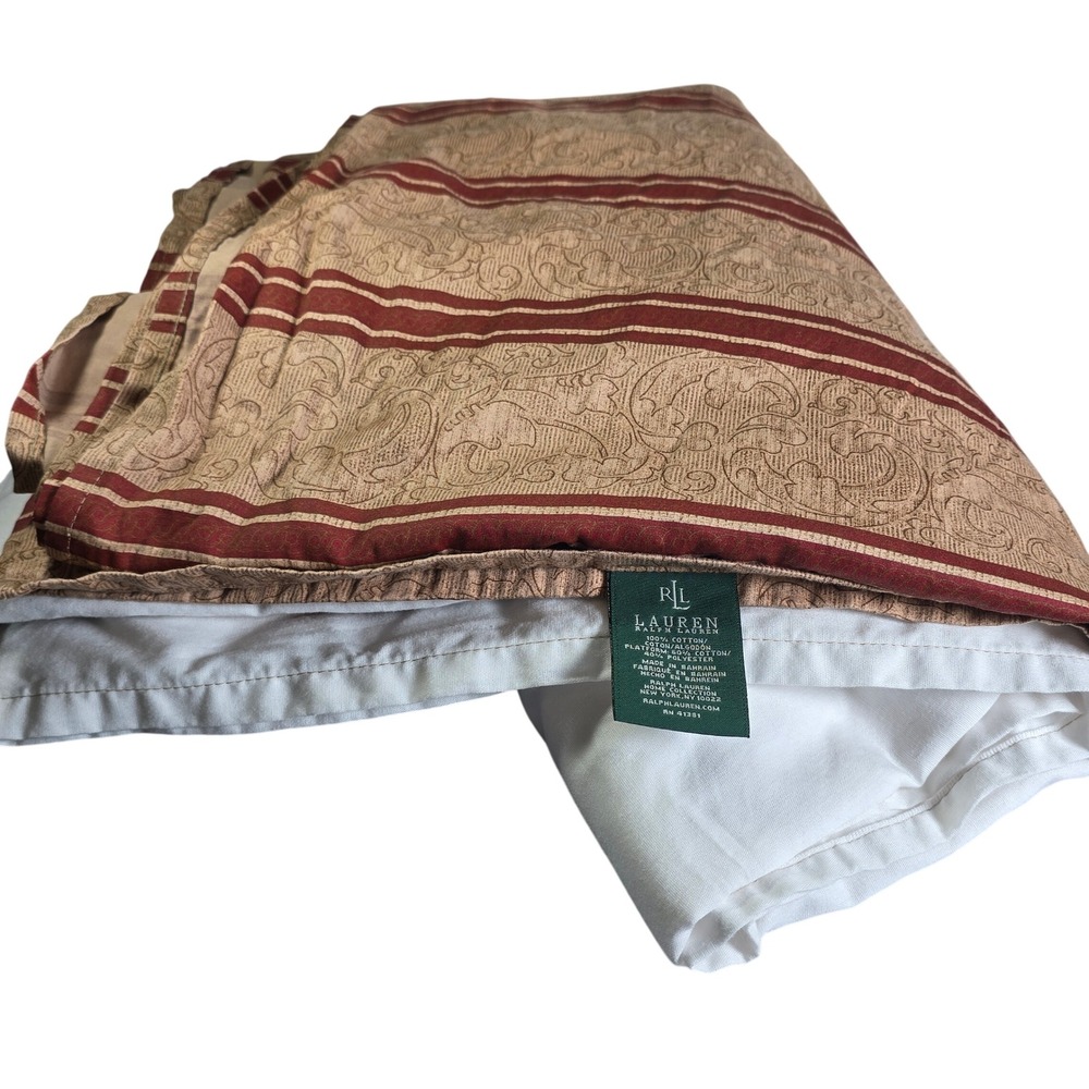 Lauren Ralph Lauren Queen Bed Skirt Burgundy Tan Paisley Striped 100% Cotton